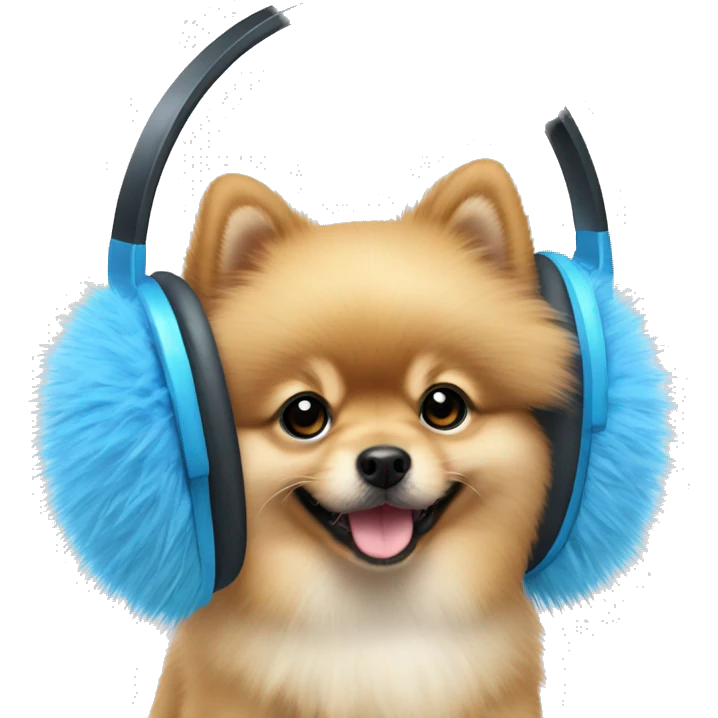 Pomeranian puppy wearing blue fluffy earmuffs  emoji