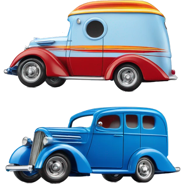 Hot wheels style, hot rod caravan,1937, with trailer, blue  emoji
