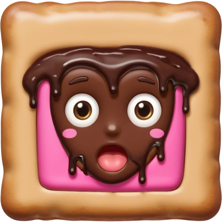 Rectangular chocolate mini pastry, slightly messy, wide shocked eyes, open mouth, chocolate dripping, text above: "ПАСТИЧКА", chibi style, Twitch emoji style, transparent background, colorful

 emoji
