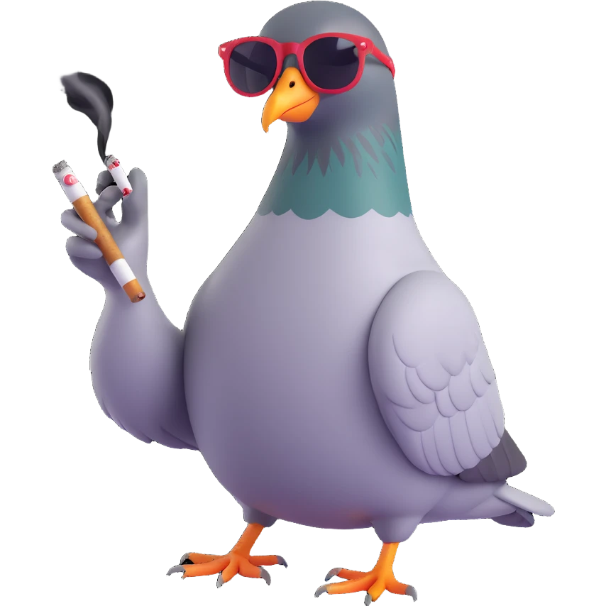 cool hipster pigeon smoking a cigarette, modern street style, sunglasses, urban vibe emoji