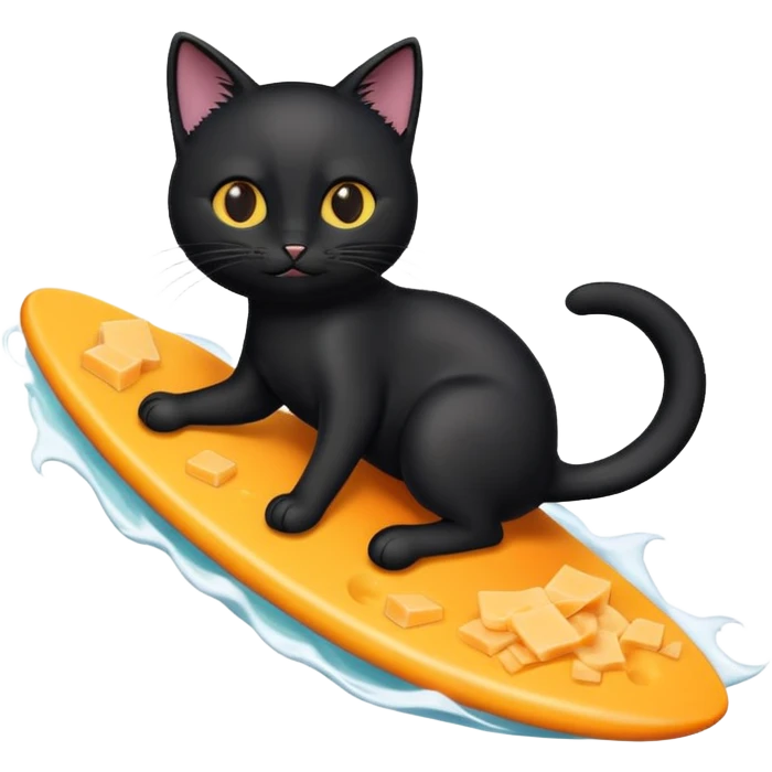 Black cat surfing on a wave of cheese  emoji