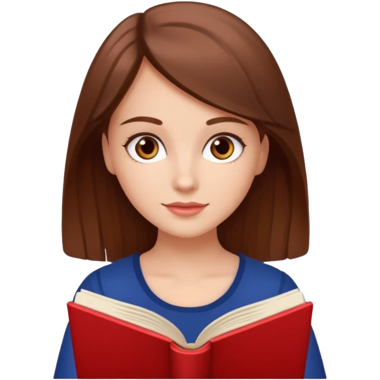 Pretty white girl with brown eyes and brown hair reading a romantic book emoji
