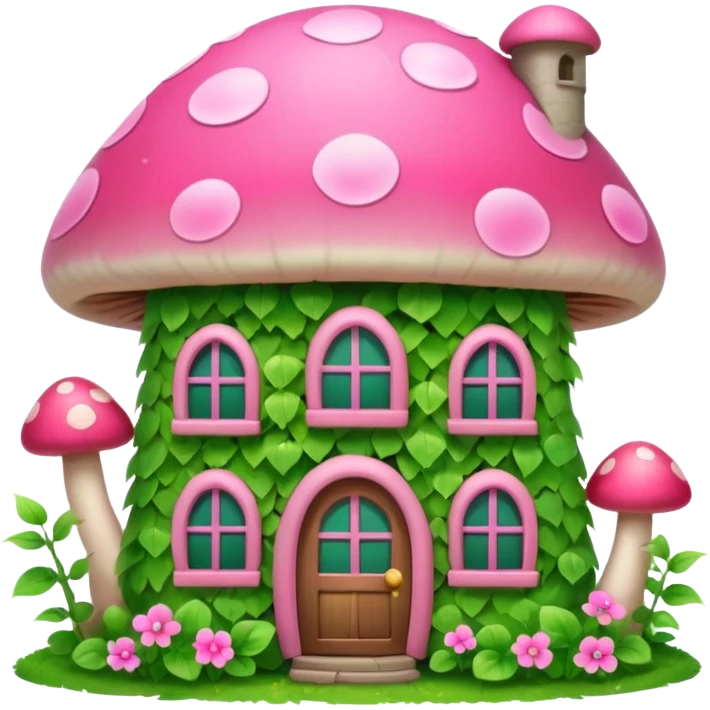 Pink girly mushroom house covered in vines emoji