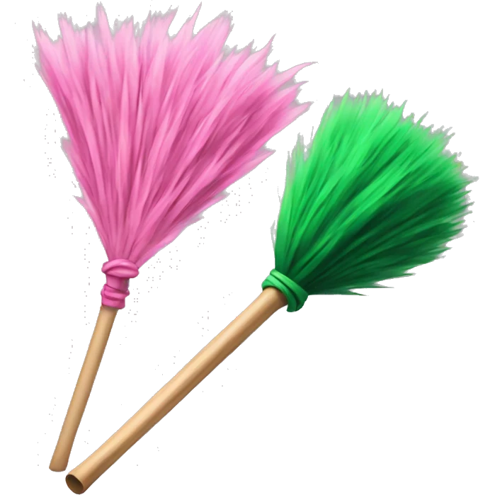 Pink wand duelling a green broom emoji