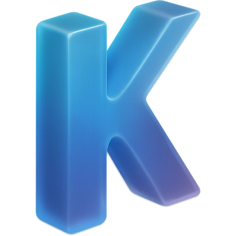 the letter K with a fancy colorful gradient for the color with blue and purple emoji
