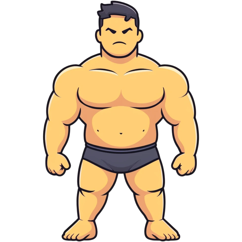 full body bulky male figure standing, muscular build, not overweight but not skinny, strong physique emoji