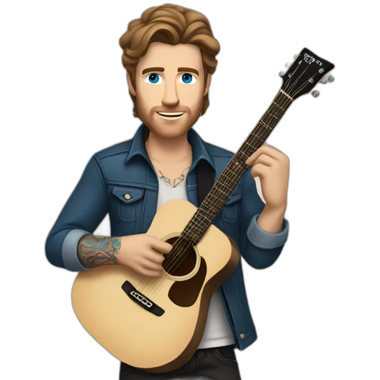 rock star white man with a guitar and brown hair and blue eyes and tattoos emoji