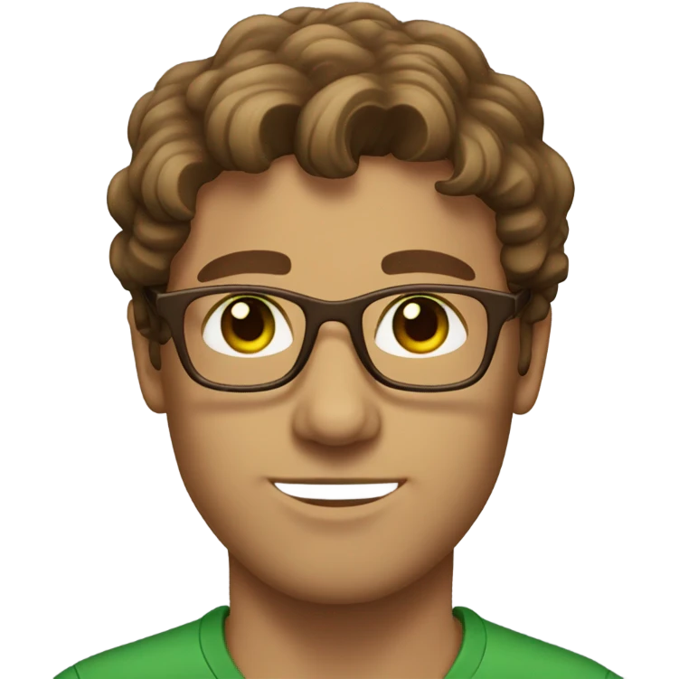 male GREEN eyes, brown hair, brown glasses wavy hair emoji