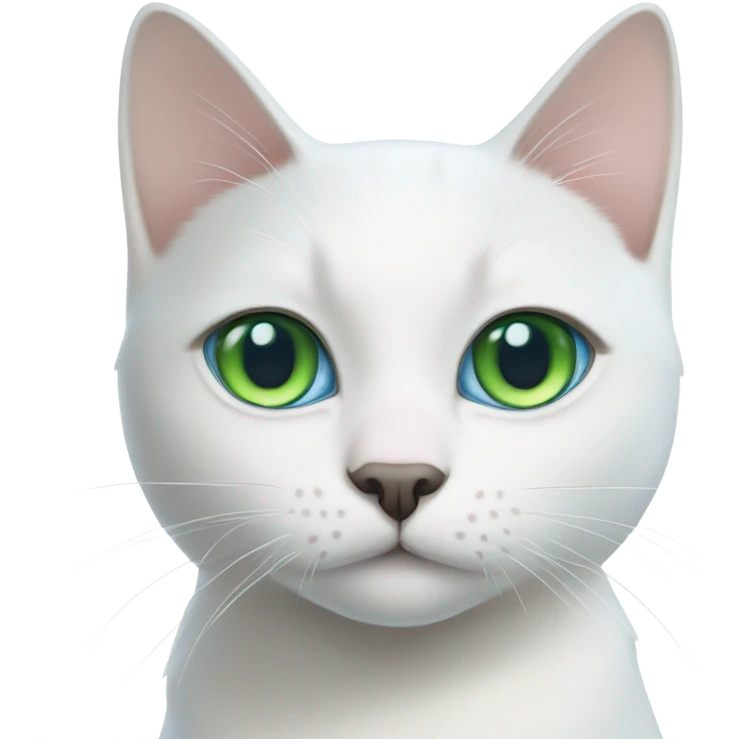 white shorthair cat, one blue eye one green eye emoji