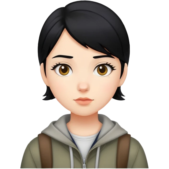 girl with black hair, wearing boyish clothes emoji