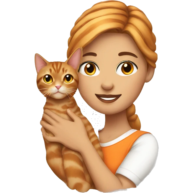pretty woman holding tabby orange cat emoji