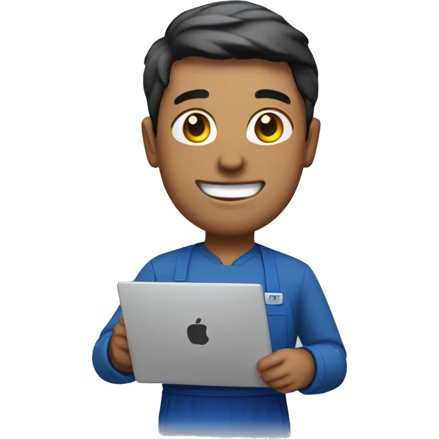 guy in a blue apron with a laptop emoji