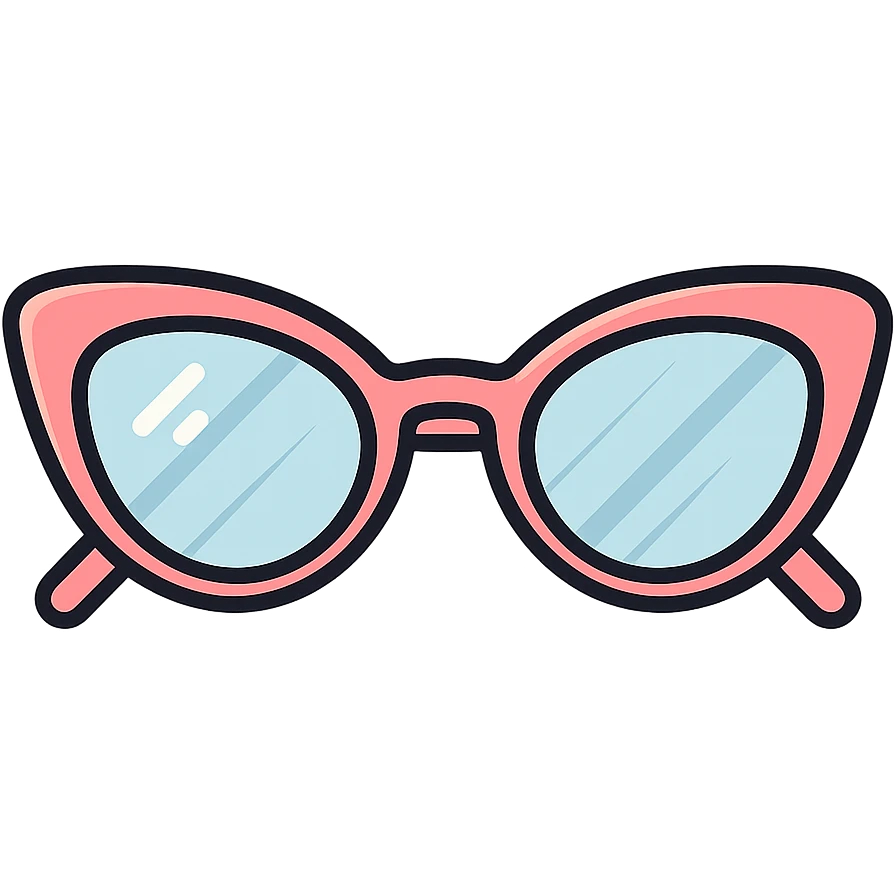 stylish cat eye eyeglasses with diopters, top-down view, vector look with shadows and highlights, detailed shading, thin clean outlines, pastel palette, Japanese pop art, sticker look, highly detailed emoji