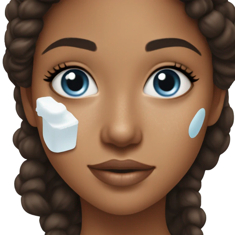 White Skin care on white freackles skin of a brunett blue eyed girl using skin care products the text on it is caudalie and ordinary brand emoji