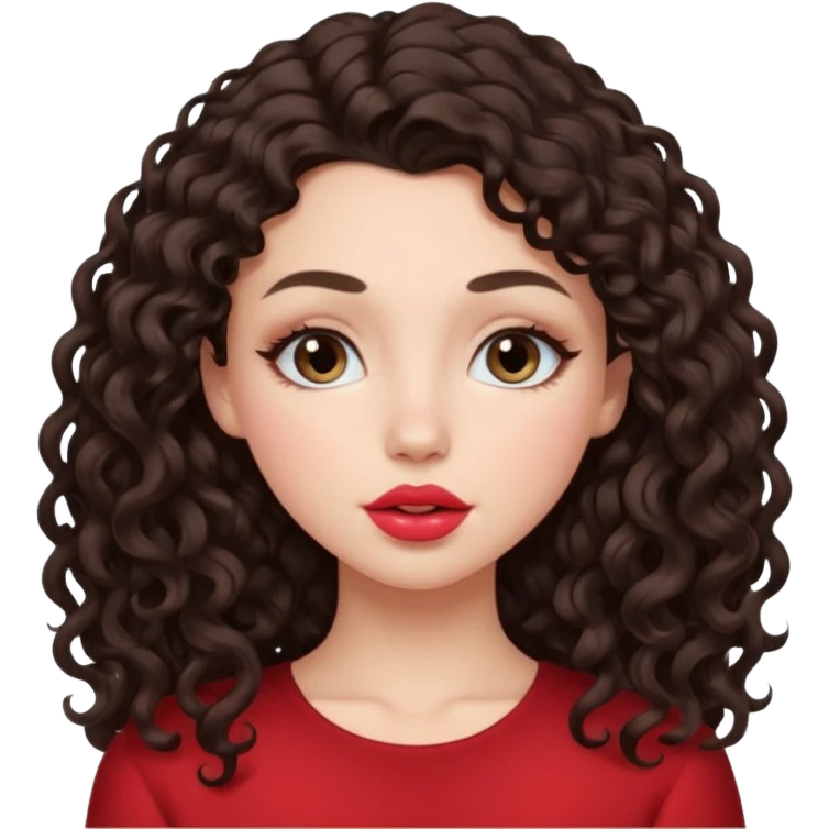 White girl with dark curly long middle part hair kiss emoji
