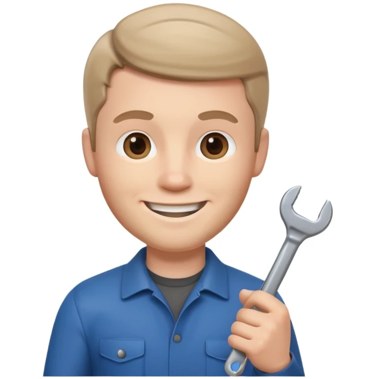 memoji style white man holding a wrench in his hand, neutral background emoji