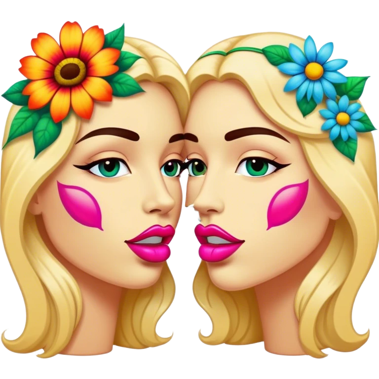 psychedelic colored pair of lips surrounded by hippie style flowers emoji