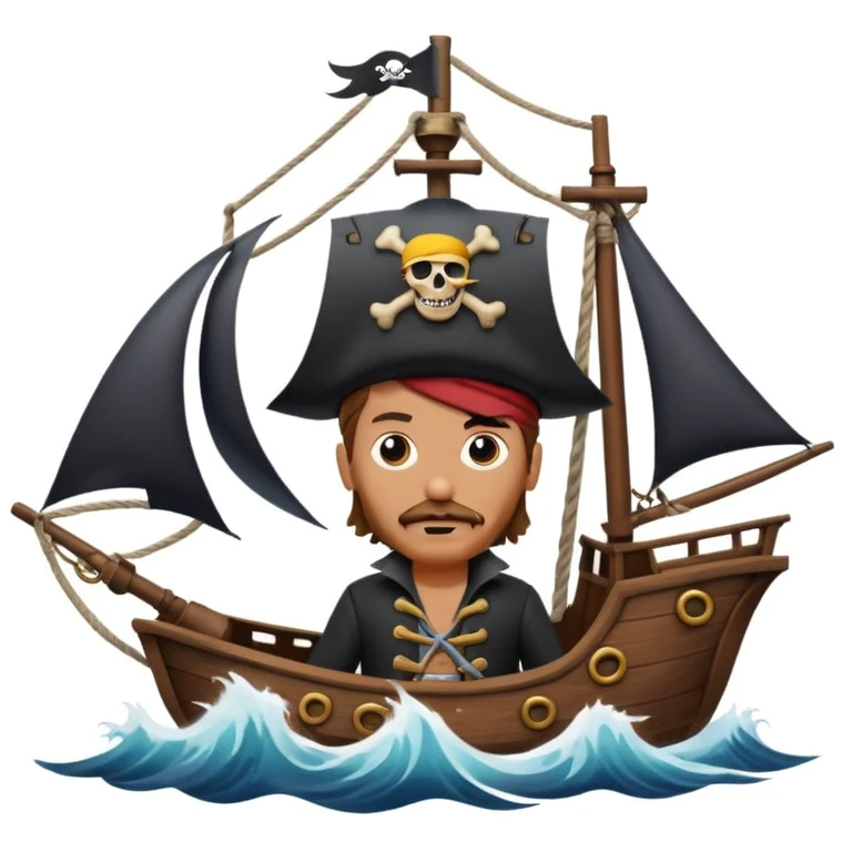 pirate with eye sailing a ship in strom sea background emoji