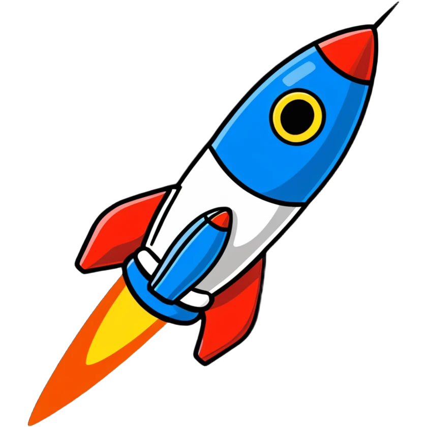 Space rocket, three-dimensional, in a cartoon style, on a white background, bright colors, with a perspective composition, high saturation, prominent details, floating effect, lively atmosphere emoji