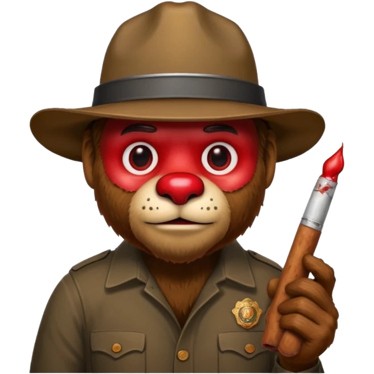 Smokey the bear with blooshot eyes holding a joint emoji