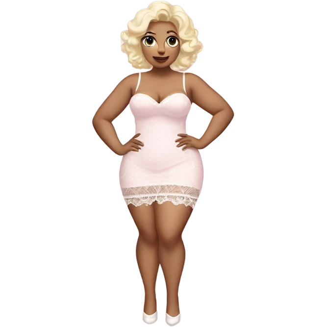 Thick thighs white blonde coquette dress, light pink cloth and white lace emoji