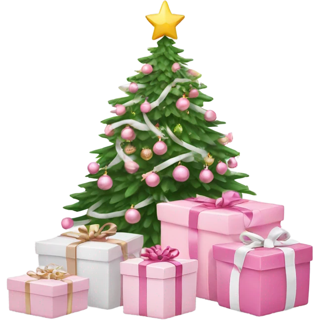 Light pink Christmas gifts under a white Christmas tree  emoji