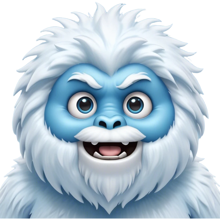 Cinematic Comical Yeti Portrait Emoji, with a cartoonishly exaggerated, fluffy figure in cool, frosty whites and icy blues, head tilted in an overly surprised expression with wide, comically sparkling eyes and a quirky, open-mouthed grin, simplified yet hilariously detailed, glowing with a soft frosty outline capturing the meme-worthy fun of a yeti in playful shock! emoji
