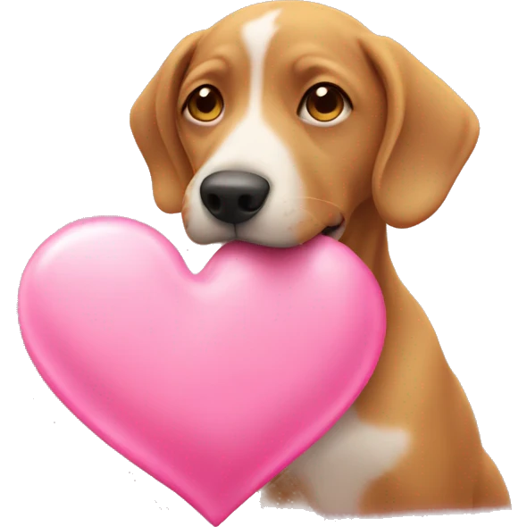pink heart emoji with a dog eating the heart emoji