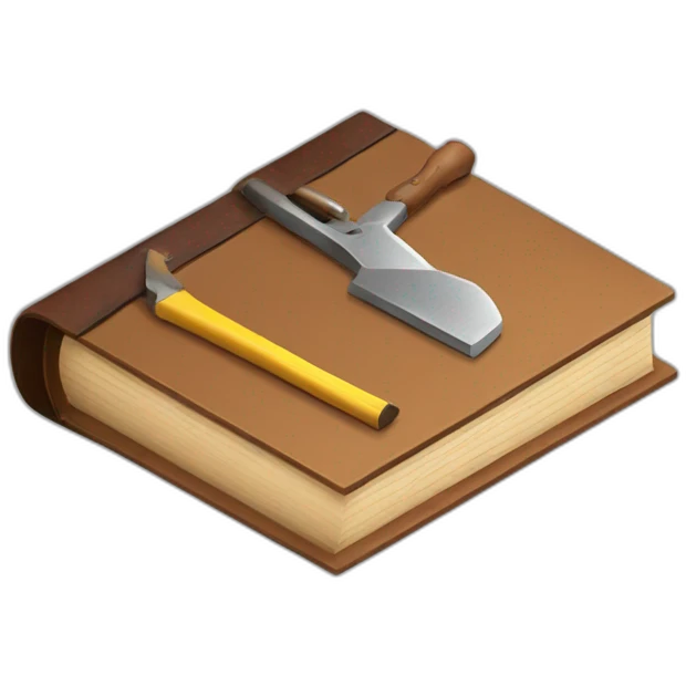 isometric thick BOOK with picture of wood, welder, leather, tools emoji