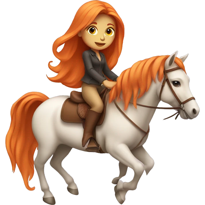 Tan girl with long orange hair riding a horse emoji