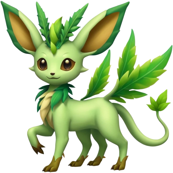 Kawaii cute cool feral Sprigatito-Leafeon-Flygon-Fakémon-hybrid (full body) emoji