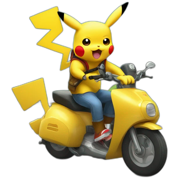 Pikachu en moto en train de faire une roue emoji