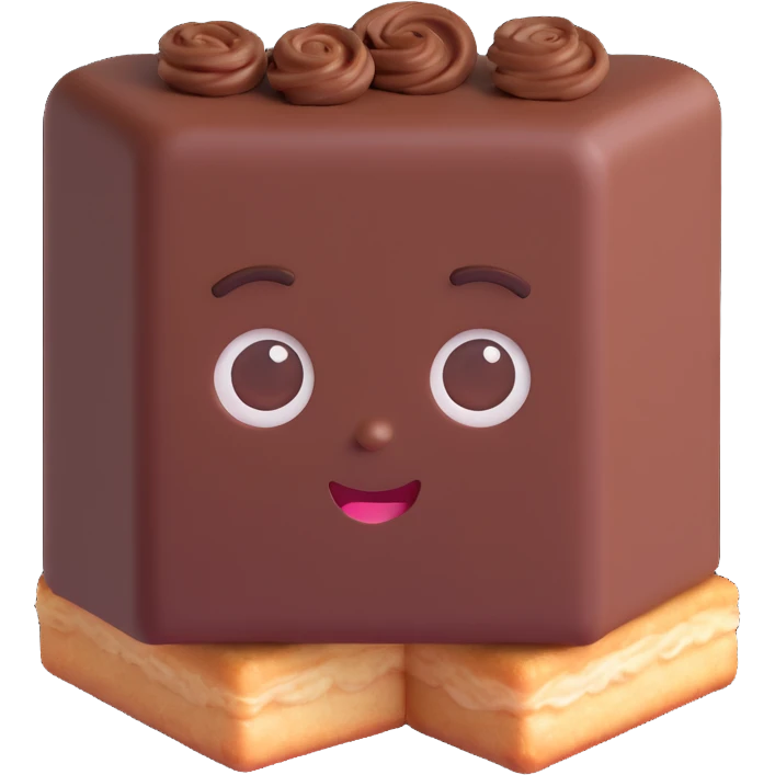 Rectangular chocolate mini pastry, palav mischievous eyes, tilted slightly, small grin, text above: "ПАСТИЧКА", chibi style, Twitch emoji style, transparent background, colorful

 emoji