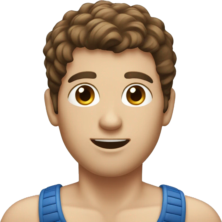 a guy with brown hair and blue eyes bare-chested with a microphone emoji