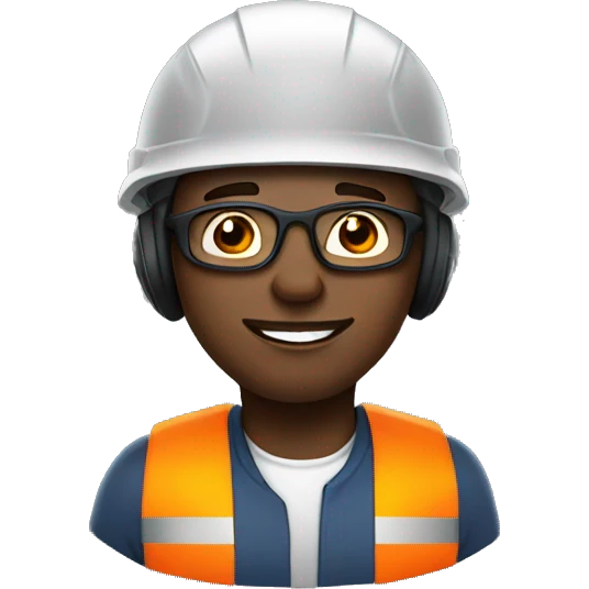 Black man wearing a safety helmet, safety glasses and earplugs emoji