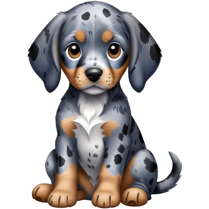 sitting puppy bluetick coonhound with black and blue spotted coat on white background emoji