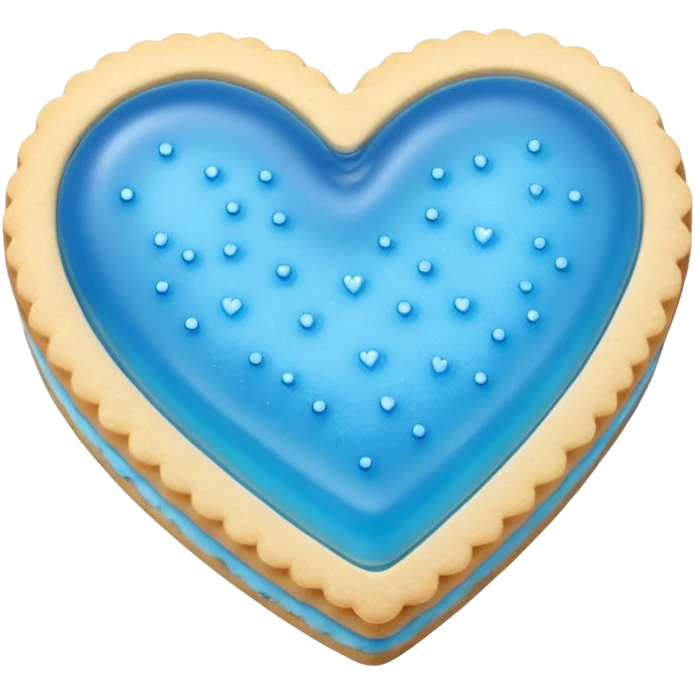 Realistic shortbread cookie in the shape of a heart with Carolina Blue color jelly middle filling and sprinkled powder sugar on top. emoji