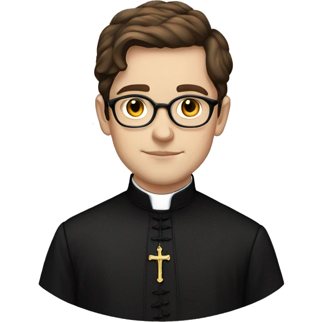 victorian young priest with brown hair, glasses and black dress emoji