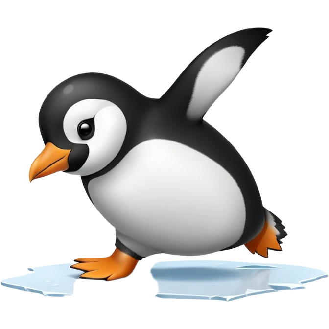 penguin slipping and falling with startled expression emoji