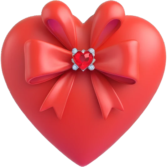 tiny red heart with a bow on the side, pastel red enamel, sparkling gems, soft glowing effect emoji