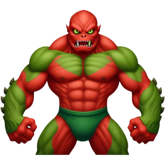 Red Hulk versus Green Hulk, red muscular monster fighting green muscular monster emoji