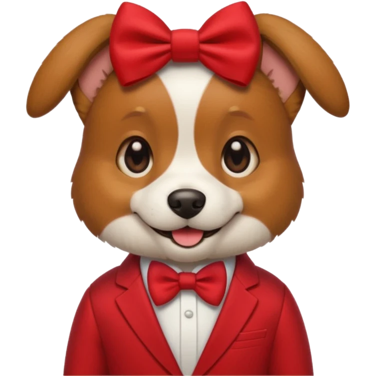 dog with bow in red suit. emoji