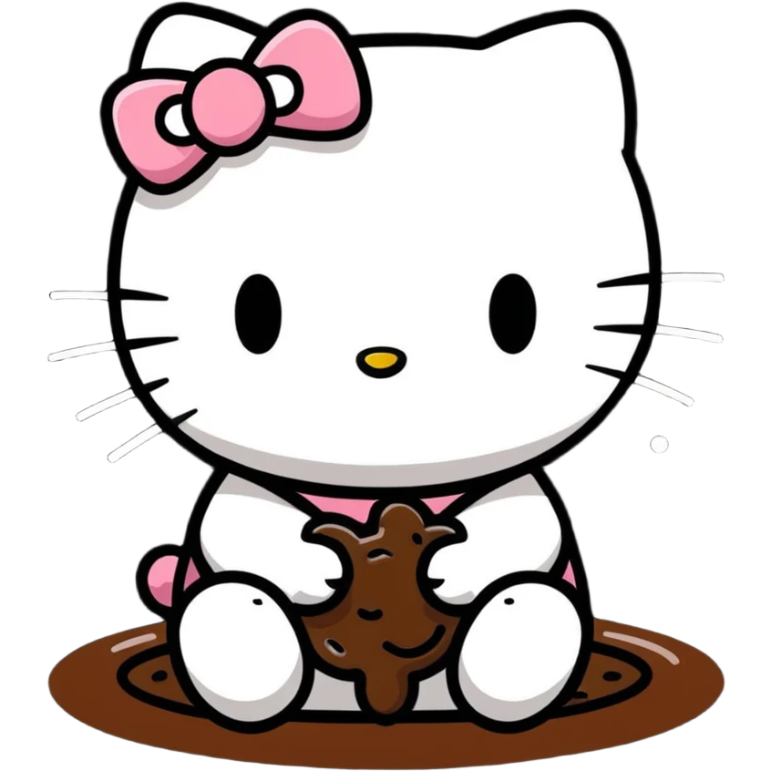 Hello Kitty, surrounded by poop emoji