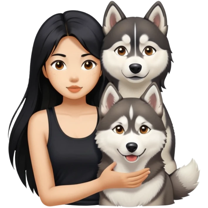  asiatic girl in the black tank top with long black  hair and a husky emoji