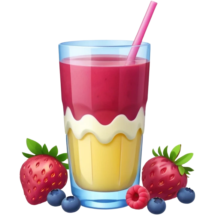 Juice contains: Strawberry Yoghurt, Blueberries, Apple Juice, Raspberries, Banana & Ice. In 3D. Aesthetic emoji
