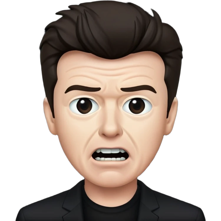Rick Astley having a kinda worried face but with front teeth out, the background is pitch black, and Rick Astley is almost pitch black emoji