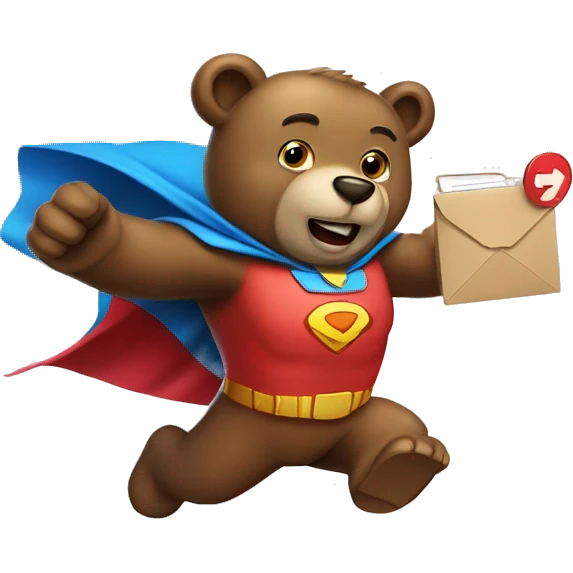 superhero bear flying and holding a mailbox emoji