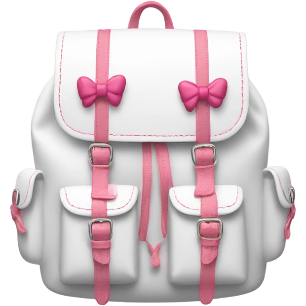 A white mini backpack with pink lace and small bows emoji