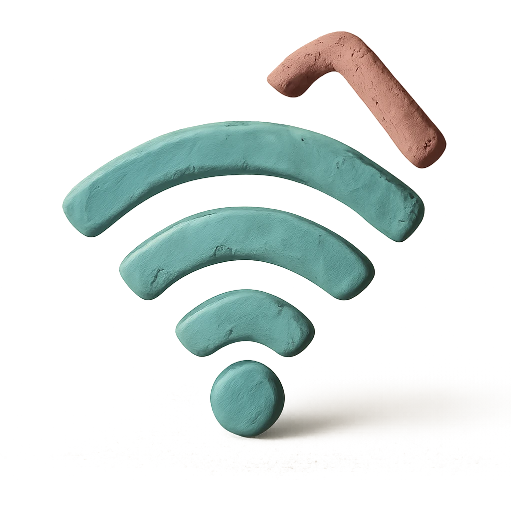 claymation style wifi icon with broken or bent antenna, pastel colors emoji