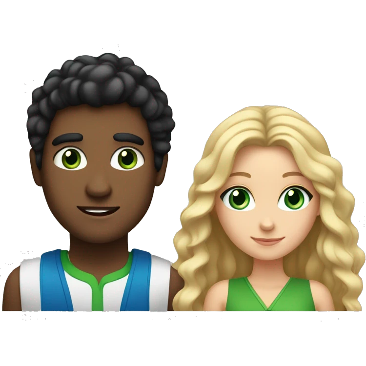 pair of a woman with brown long hair with blue eyes with cute cheeks with her man with black hair with green eyes and thick eyelashes emoji